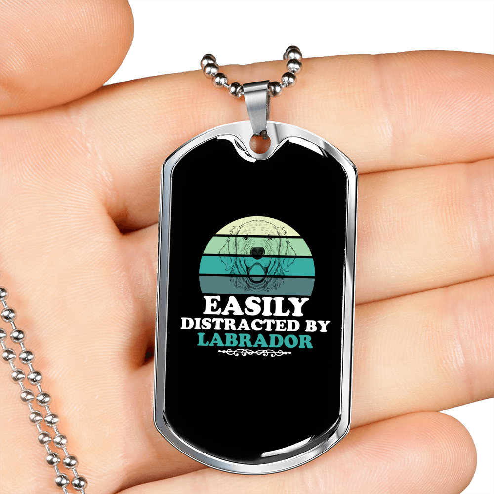 Easily Distracted by Labrador Necklace Stainless Steel or 18k Gold Dog Tag 24" Chain-Express Your Love Gifts