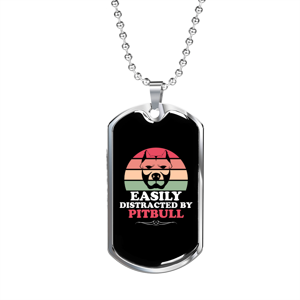 Easily Distracted by Pitbull Necklace Stainless Steel or 18k Gold Dog Tag 24" Chain-Express Your Love Gifts