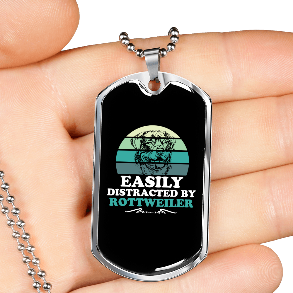 Easily Distracted by Rottweiler Necklace Stainless Steel or 18k Gold Dog Tag 24" Chain-Express Your Love Gifts