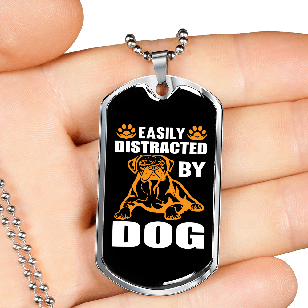 Easily Distracted Necklace Stainless Steel or 18k Gold Dog Tag 24" Chain-Express Your Love Gifts