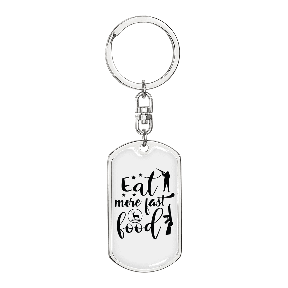 Eat More Fast Food Keychain Stainless Steel or 18k Gold Dog Tag Keyring-Express Your Love Gifts