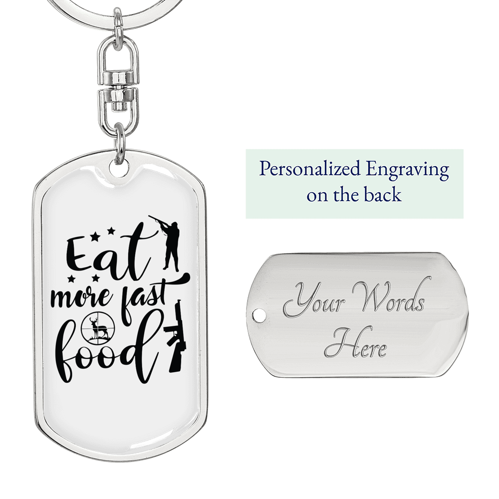 Eat More Fast Food Keychain Stainless Steel or 18k Gold Dog Tag Keyring-Express Your Love Gifts