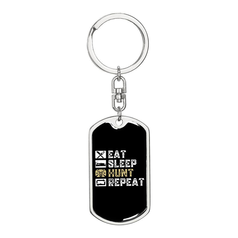 Eat Sleep Hunt Repeat Keychain Stainless Steel or 18k Gold Dog Tag Keyring-Express Your Love Gifts