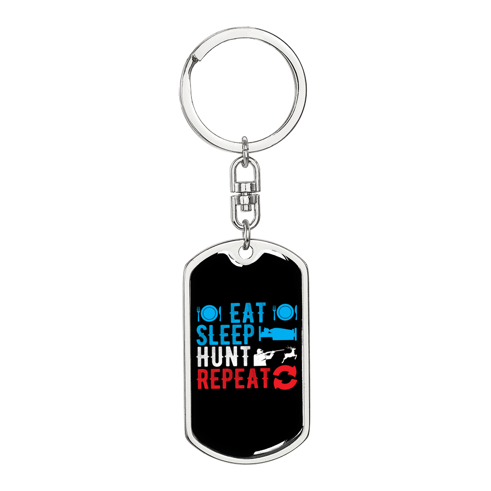 Eat Sleep Repeat Keychain Stainless Steel or 18k Gold Dog Tag Keyring-Express Your Love Gifts