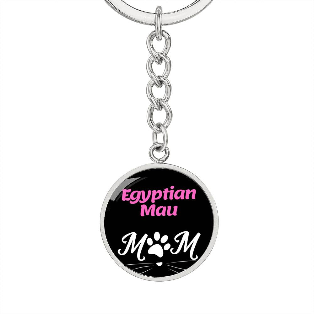 Egyptian Mau Cat Mom Keychain Stainless Steel or 18k Gold Circle Pendant-Express Your Love Gifts