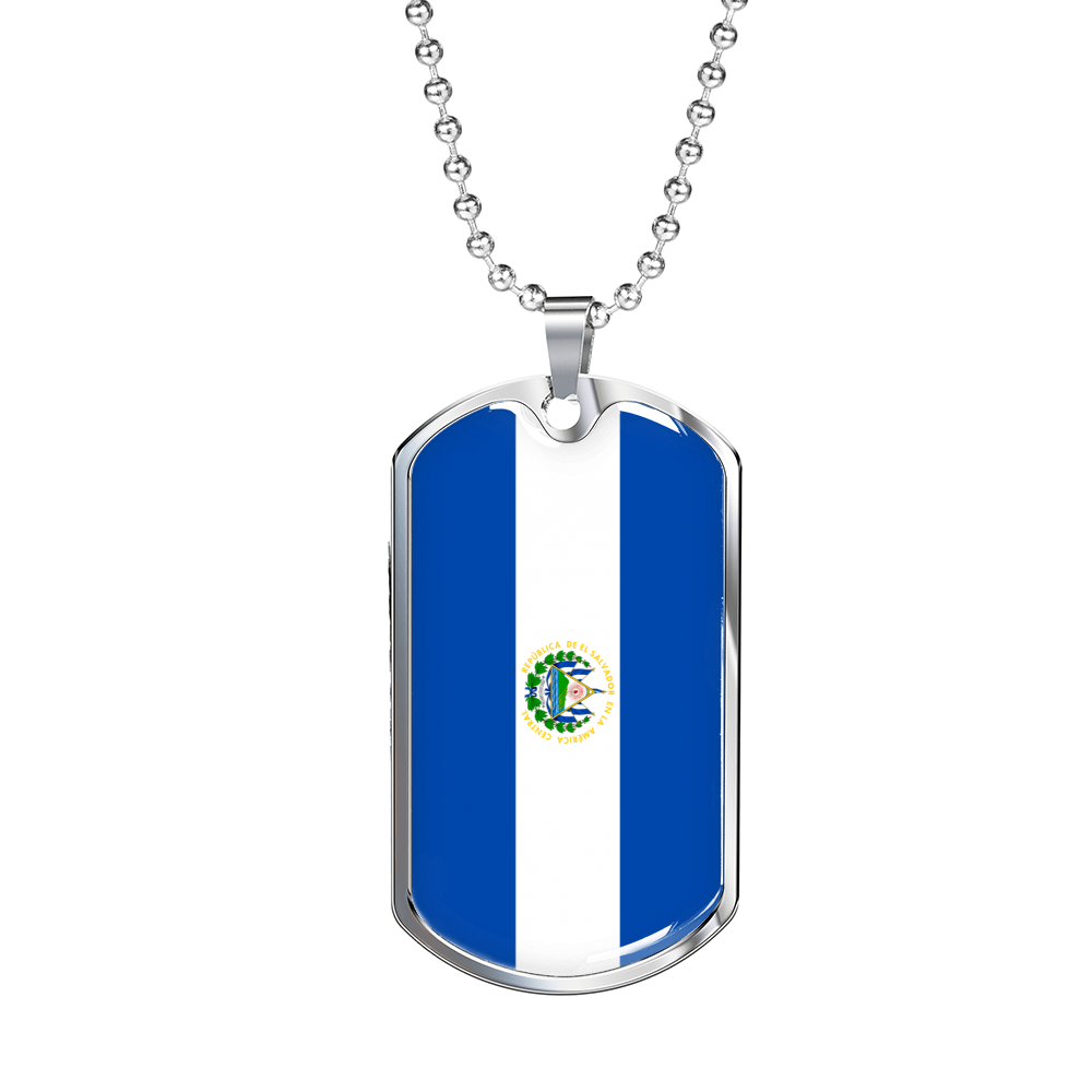 El Salvador Flag Necklace Stainless Steel or 18k Gold Dog Tag 24" Chain-Express Your Love Gifts