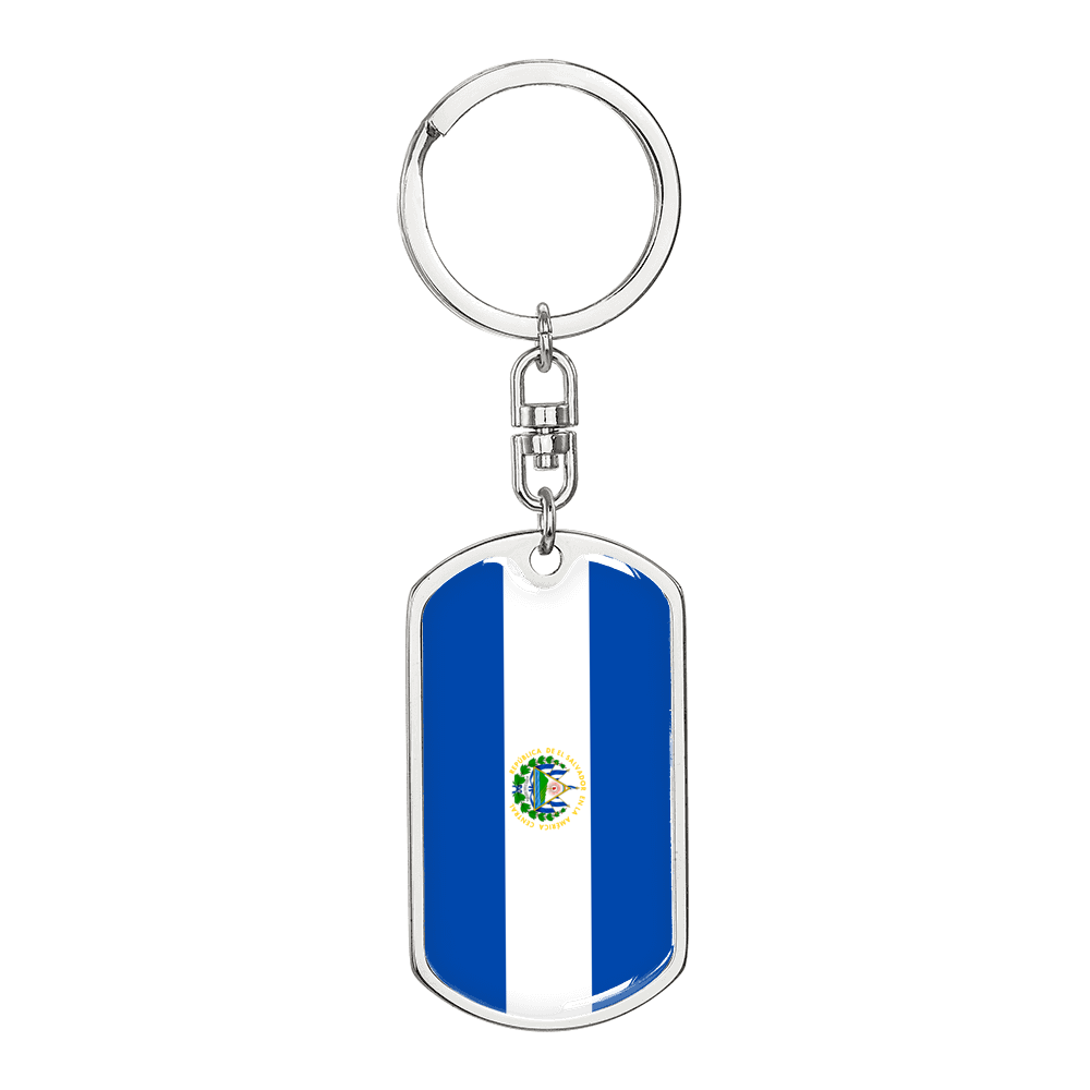 El Salvador Flag Swivel Keychain Dog Tag Stainless Steel or 18k Gold-Express Your Love Gifts