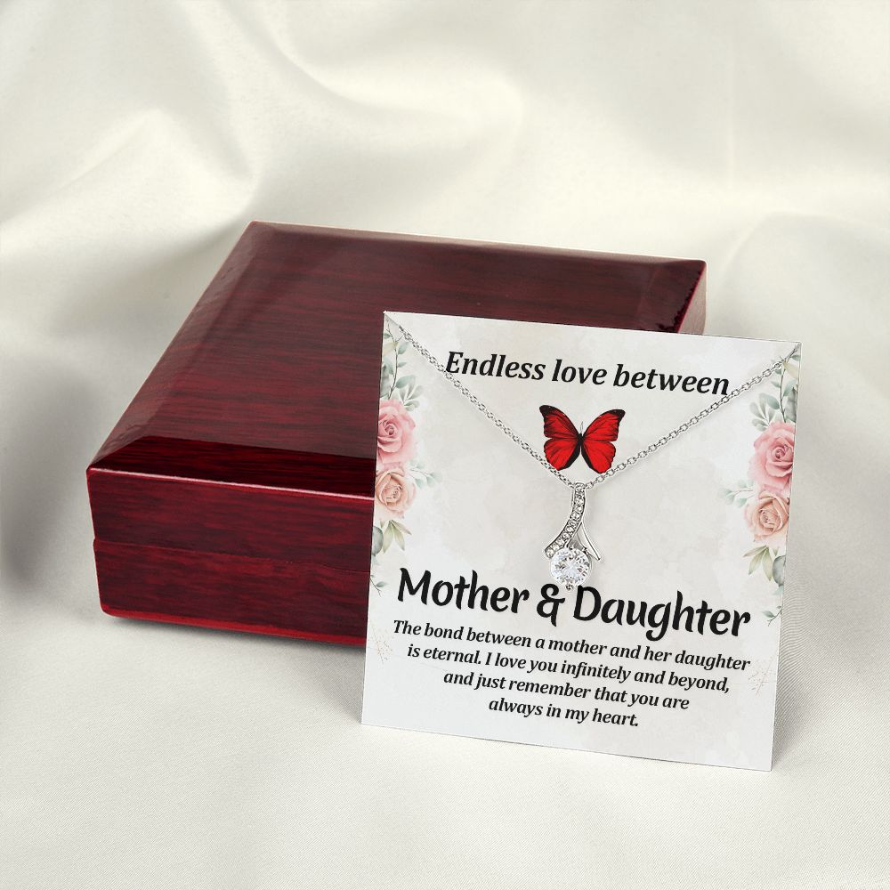 Endless Love Between Mother and Daughter Alluring Ribbon Necklace Message Card-Express Your Love Gifts