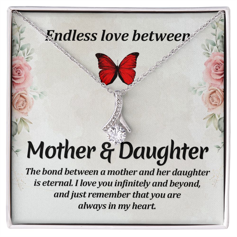 Endless Love Between Mother and Daughter Alluring Ribbon Necklace Message Card-Express Your Love Gifts