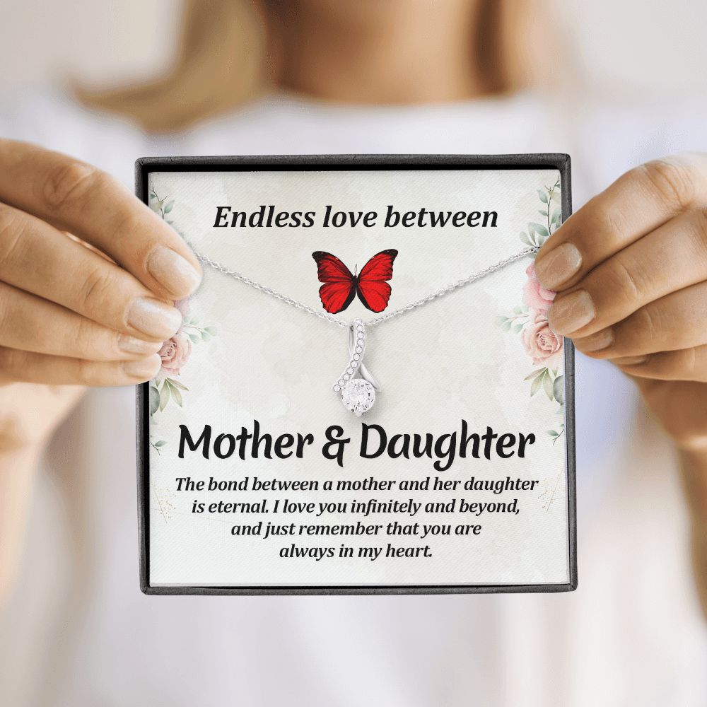 Endless Love Between Mother and Daughter Alluring Ribbon Necklace Message Card-Express Your Love Gifts