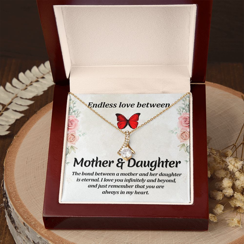 Endless Love Between Mother and Daughter Alluring Ribbon Necklace Message Card-Express Your Love Gifts