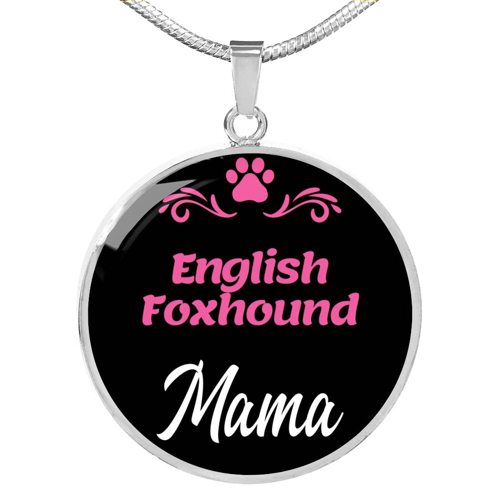 English Foxhound Mama Necklace Circle Pendant Stainless Steel or 18k Gold 18-22" Dog Mom Pendant-Express Your Love Gifts