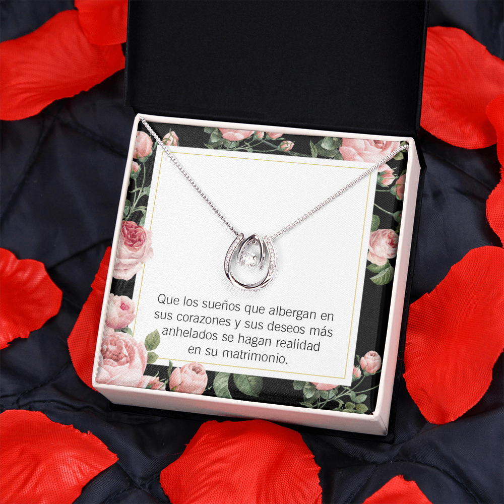Enhorabuena El Día de la Boda Lucky Horseshoe Necklace Message Card 14k w CZ Crystals-Express Your Love Gifts