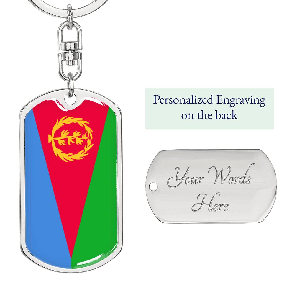 Eritrea Flag Keychain Dog Tag Stainless Steel or 18k Gold-Express Your Love Gifts