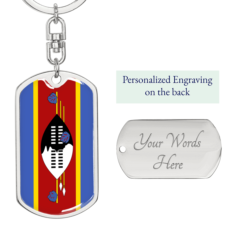 Eswatini Flag Swivel Keychain Dog Tag Stainless Steel or 18k Gold-Express Your Love Gifts