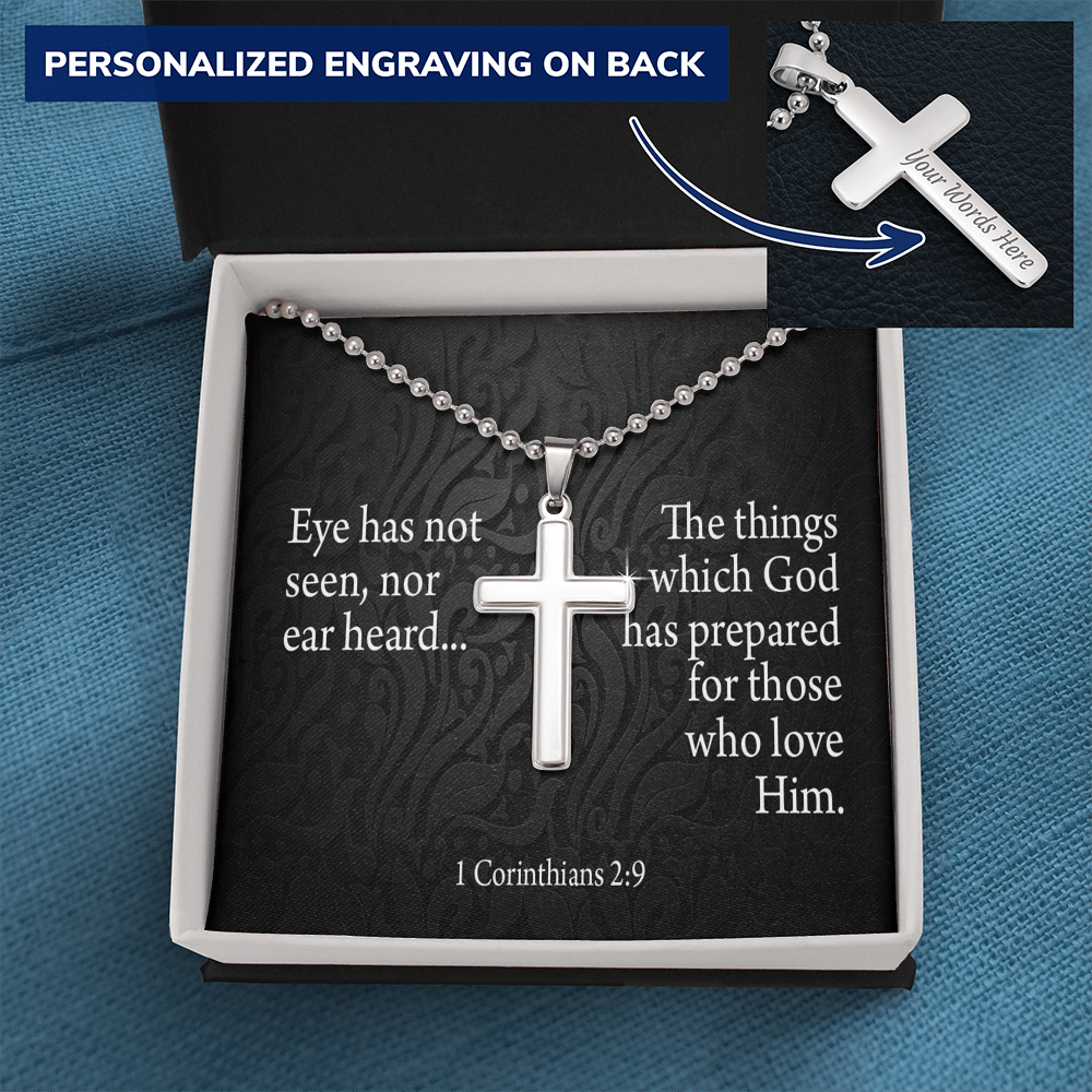 Eye Has Not Seen 1 Corinthians 2:9 Cross Necklace Message Card W Ball Chain Pendant-Express Your Love Gifts