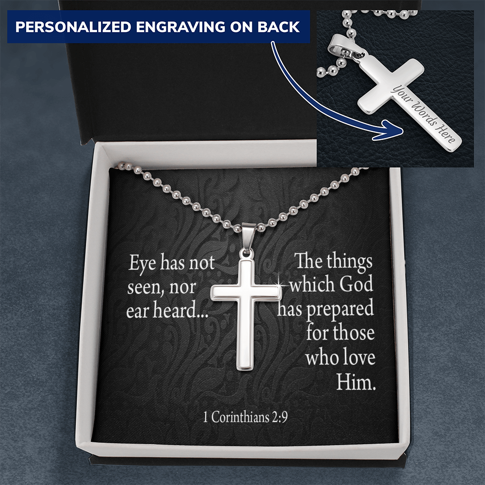 Eye Has Not Seen 1 Corinthians 2:9 Cross Necklace Message Card W Ball Chain Pendant-Express Your Love Gifts