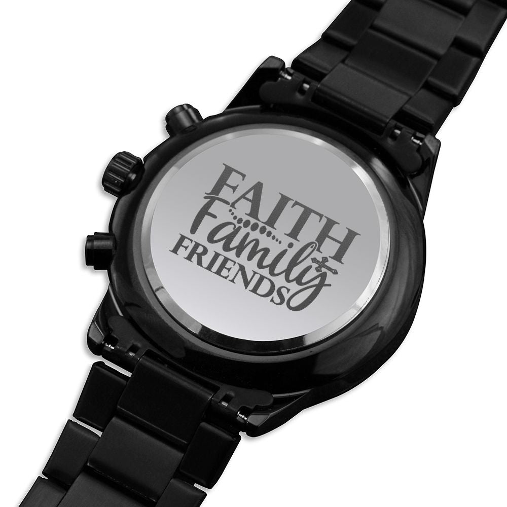 Faith Family Friends Engraved Bible Verse Men's Watch Multifunction Stainless Steel W Copper Dial-Express Your Love Gifts