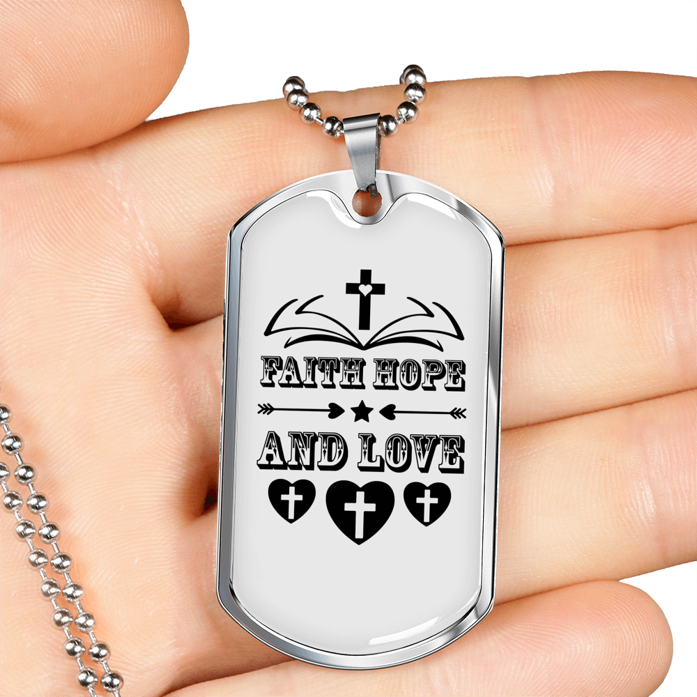 Faith Hope And Love Cross Necklace Stainless Steel or 18k Gold Dog Tag 24" Chain-Express Your Love Gifts