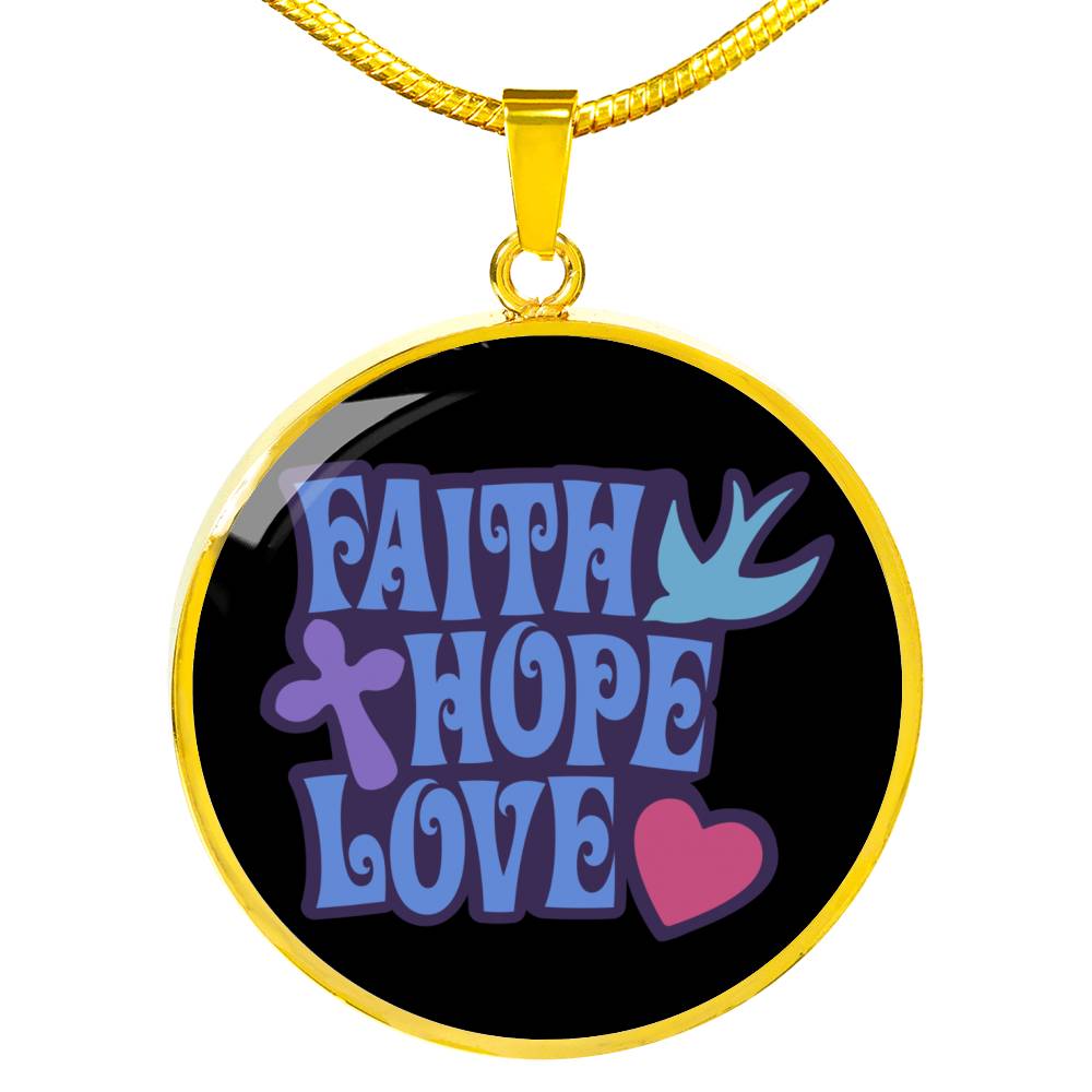 Faith Hope Love Circle Necklace Stainless Steel or 18k Gold 18"-Express Your Love Gifts