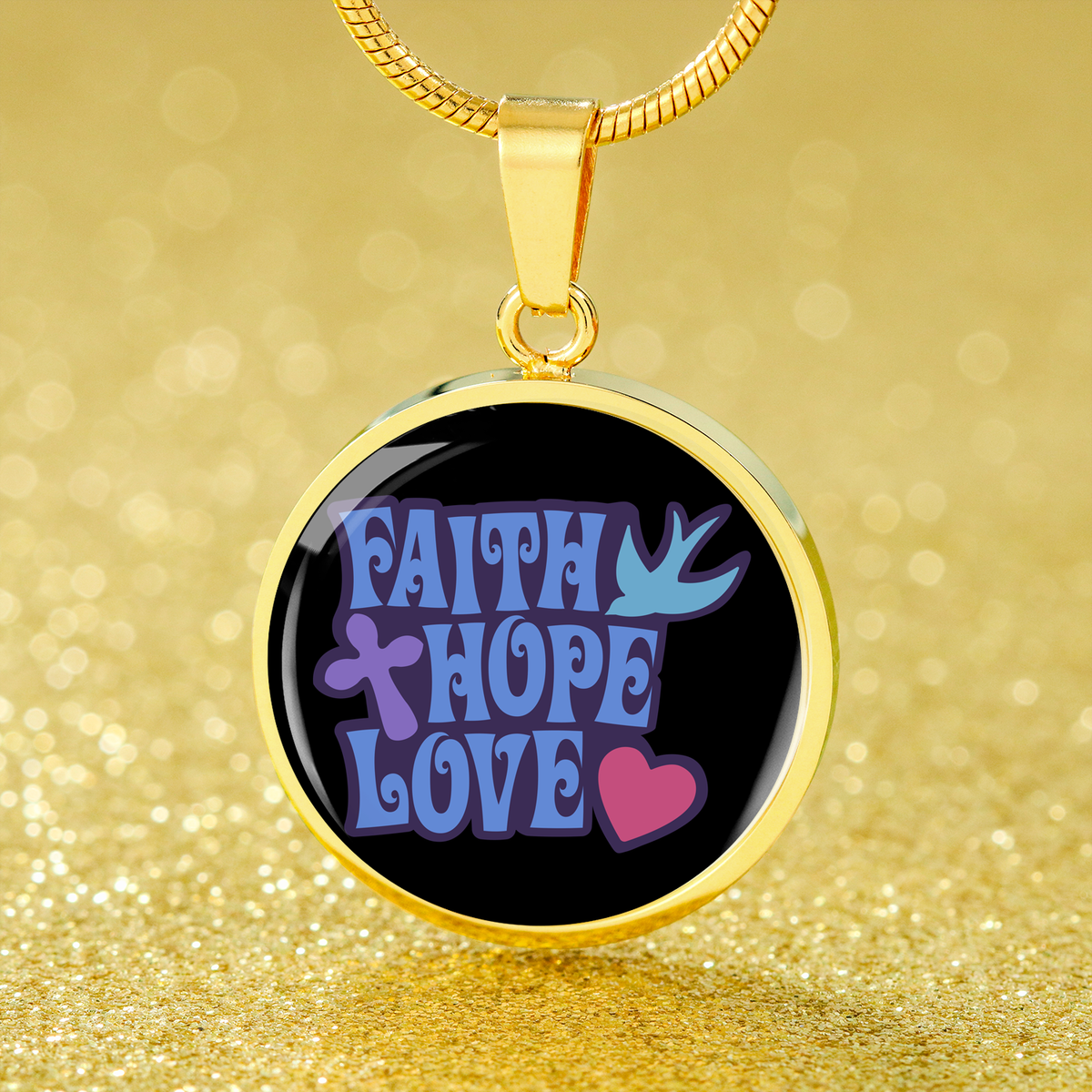 Faith Hope Love Circle Necklace Stainless Steel or 18k Gold 18"-Express Your Love Gifts