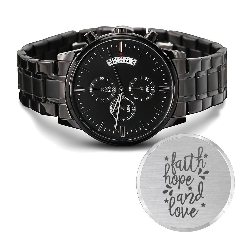 Faith Hope Love Engraved Bible Verse Men&#39;s Watch Multifunction Stainless Steel W Copper Dial-Express Your Love Gifts