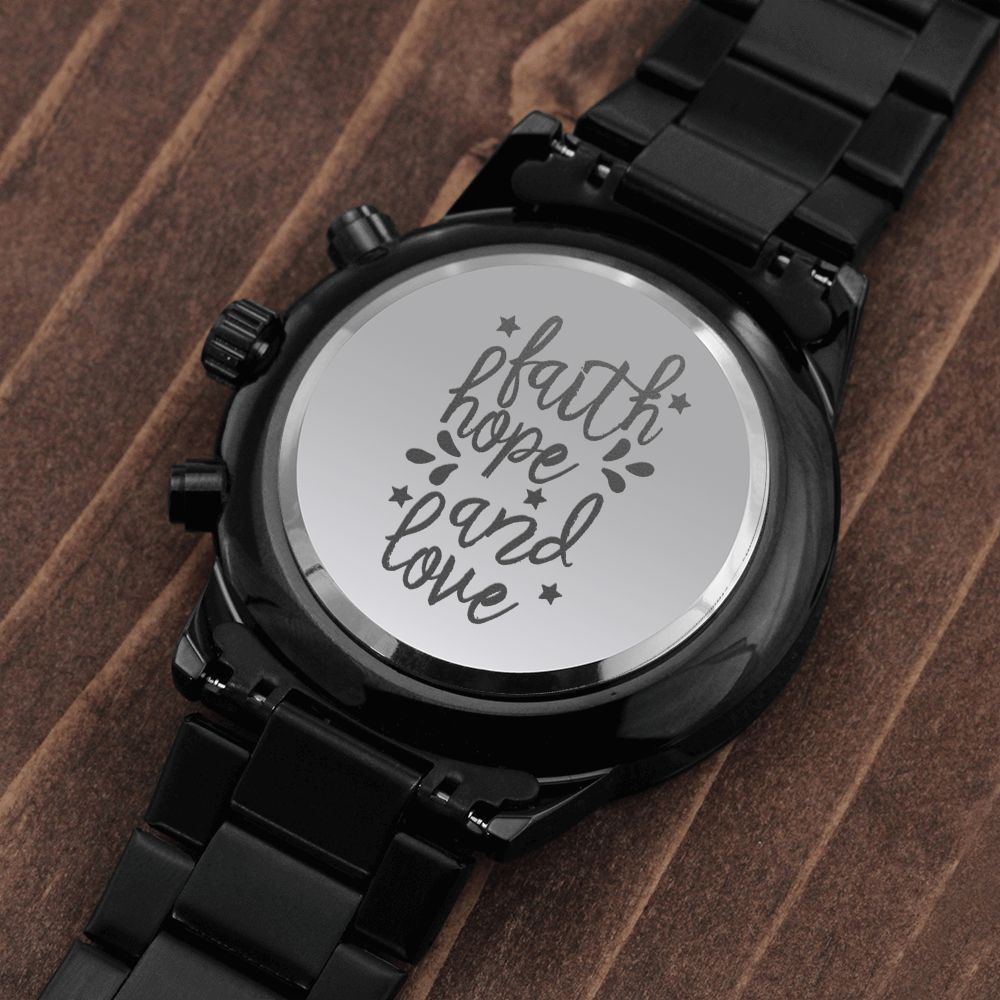 Faith Hope Love Engraved Bible Verse Men's Watch Multifunction Stainless Steel W Copper Dial-Express Your Love Gifts