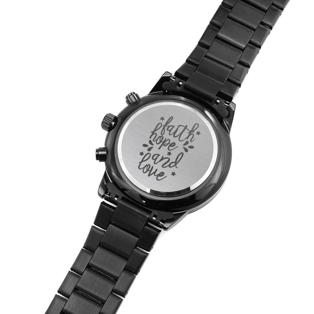 Faith Hope Love Engraved Bible Verse Men's Watch Multifunction Stainless Steel W Copper Dial-Express Your Love Gifts