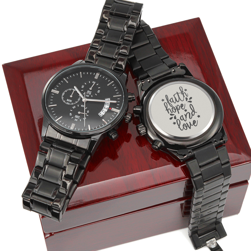 Faith Hope Love Engraved Bible Verse Men's Watch Multifunction Stainless Steel W Copper Dial-Express Your Love Gifts