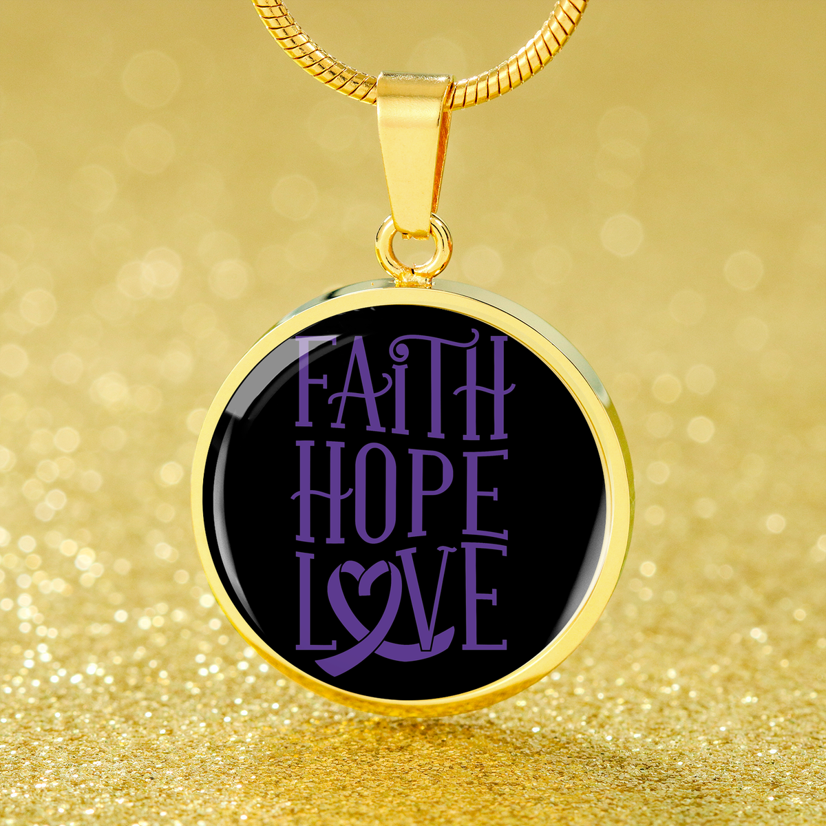 Faith Hope Love Plain Circle Necklace Stainless Steel or 18k Gold 18"-Express Your Love Gifts