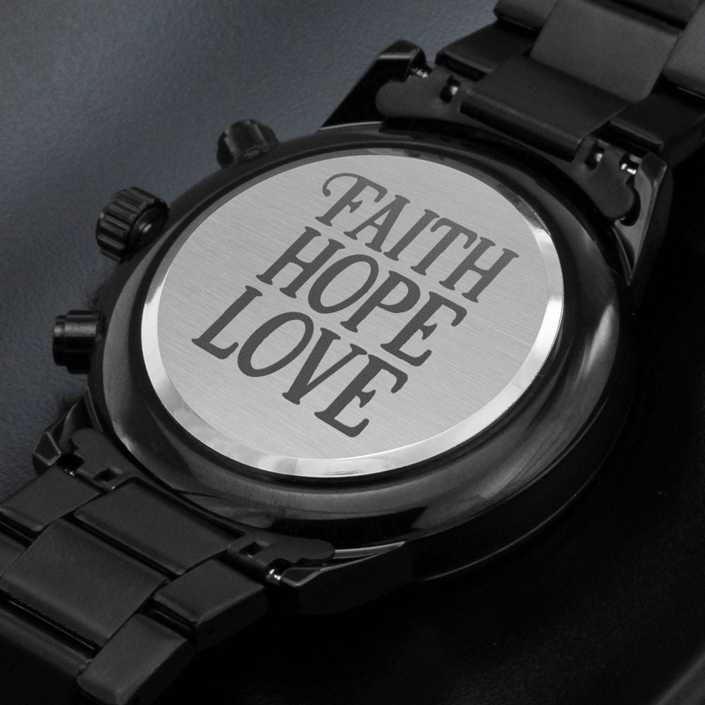 Faith Hope Love Plain Engraved Bible Verse Men's Watch Multifunction Stainless Steel W Copper Dial-Express Your Love Gifts