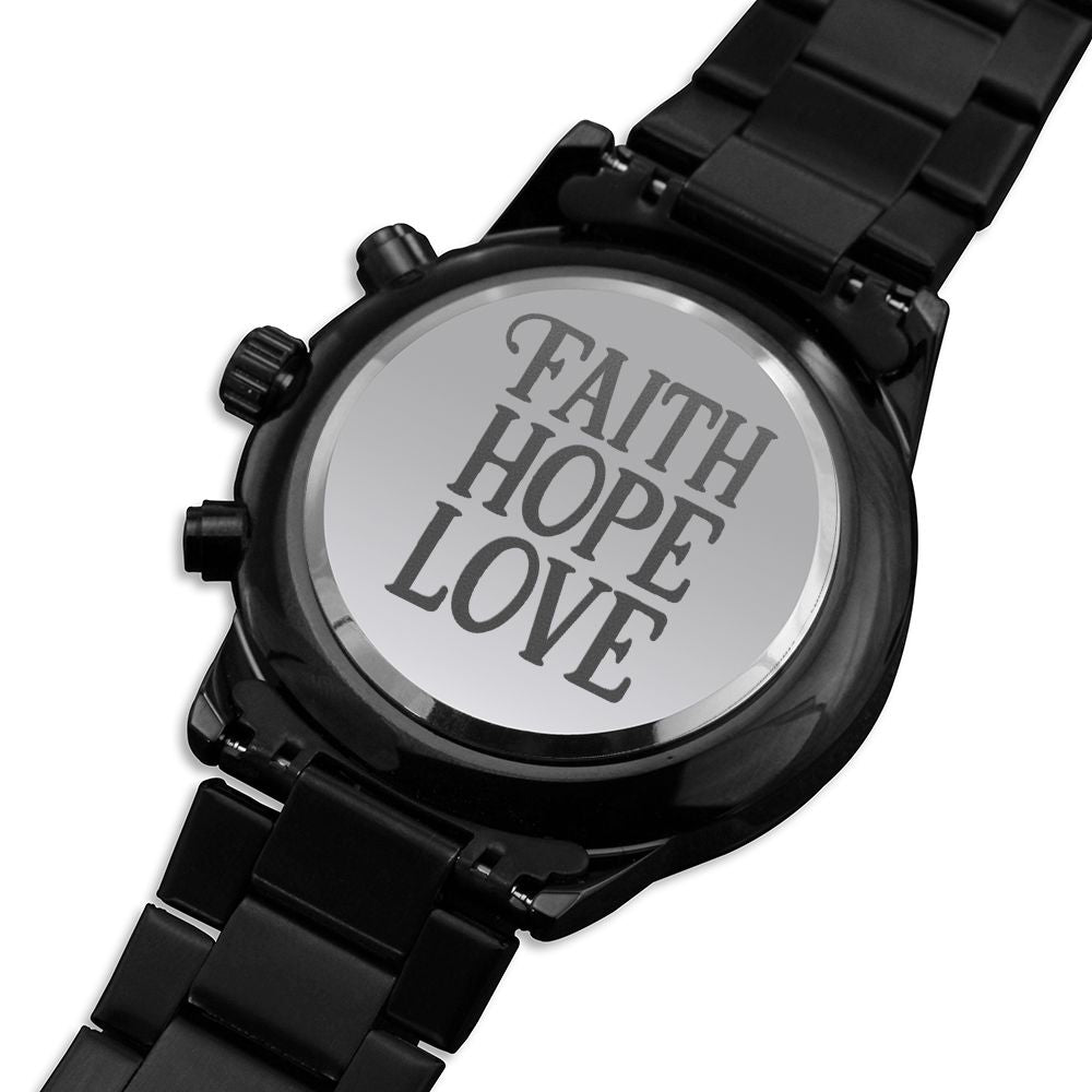 Faith Hope Love Plain Engraved Bible Verse Men's Watch Multifunction Stainless Steel W Copper Dial-Express Your Love Gifts