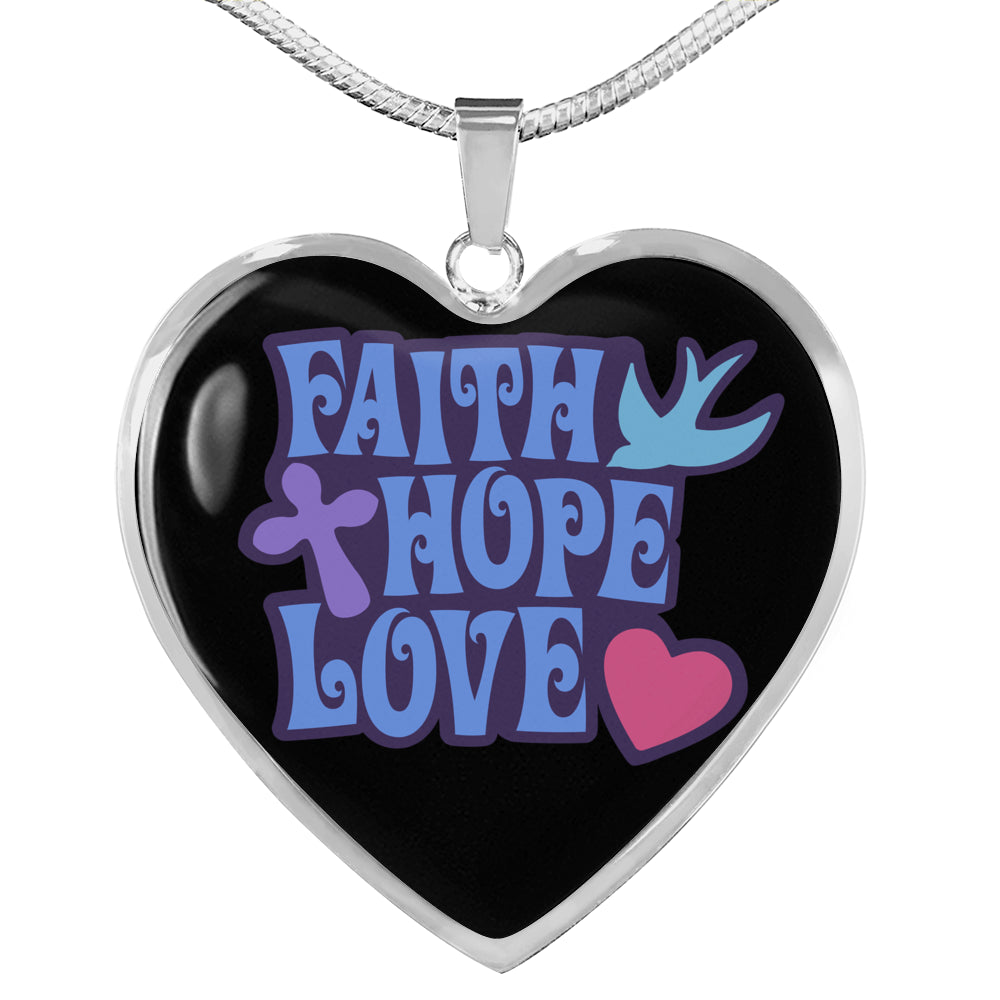 Faith Hope Love Stainless Steel or 18k Gold Heart Pendant Necklace 18-22"-Express Your Love Gifts