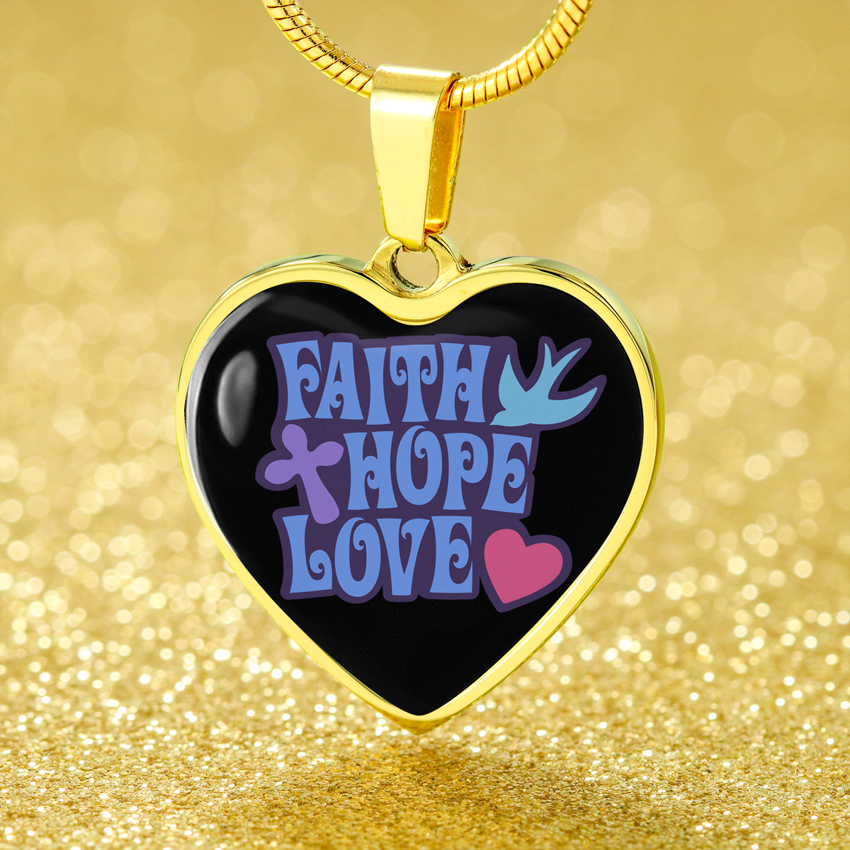 Faith Hope Love Stainless Steel or 18k Gold Heart Pendant Necklace 18-22"-Express Your Love Gifts