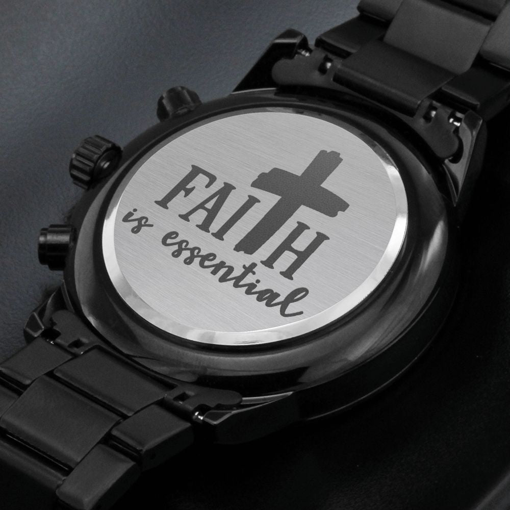 Faith Is Essential Cross Engraved Bible Verse Men's Watch Multifunction Stainless Steel W Copper Dial-Express Your Love Gifts