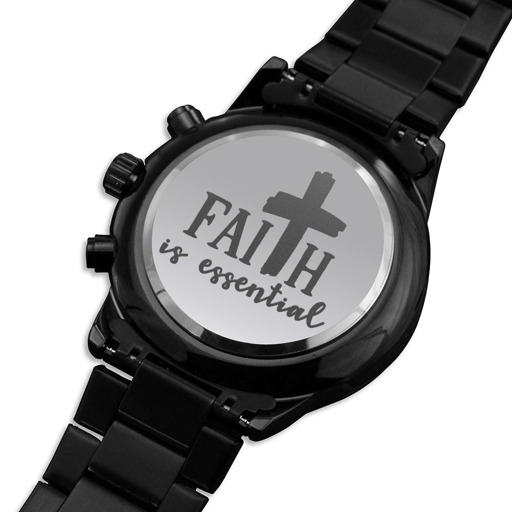 Faith Is Essential Cross Engraved Bible Verse Men's Watch Multifunction Stainless Steel W Copper Dial-Express Your Love Gifts