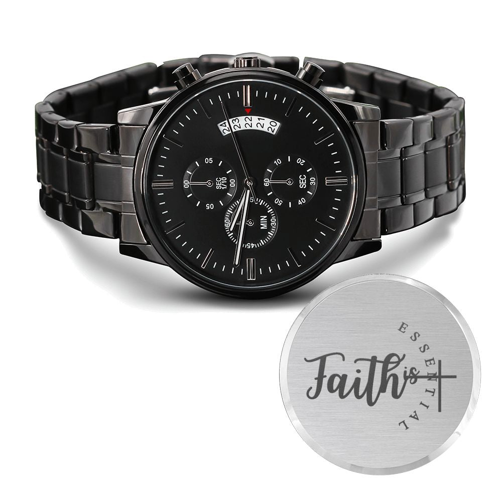 Faith Is Essential Engraved Bible Verse Men&#39;s Watch Multifunction Stainless Steel W Copper Dial-Express Your Love Gifts