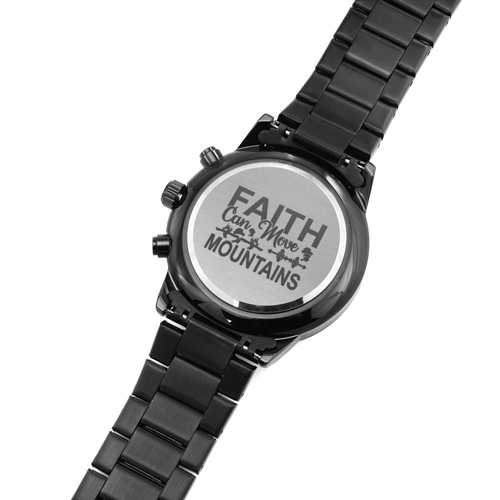 Faith Moves Mountains Engraved Bible Verse Men's Watch Multifunction Stainless Steel W Copper Dial-Express Your Love Gifts