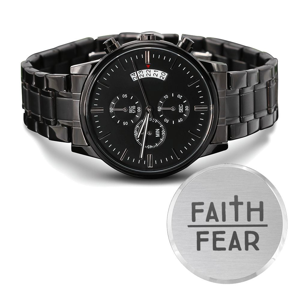 Faith Over Fear Plain Engraved Bible Verse Men&#39;s Watch Multifunction Stainless Steel W Copper Dial-Express Your Love Gifts