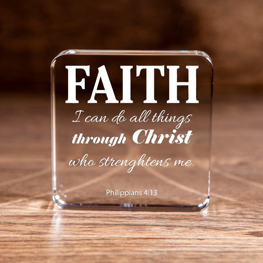 Philippians 4:13 Faith Large Square Crystal Paperweight Christian Gift-Express Your Love Gifts