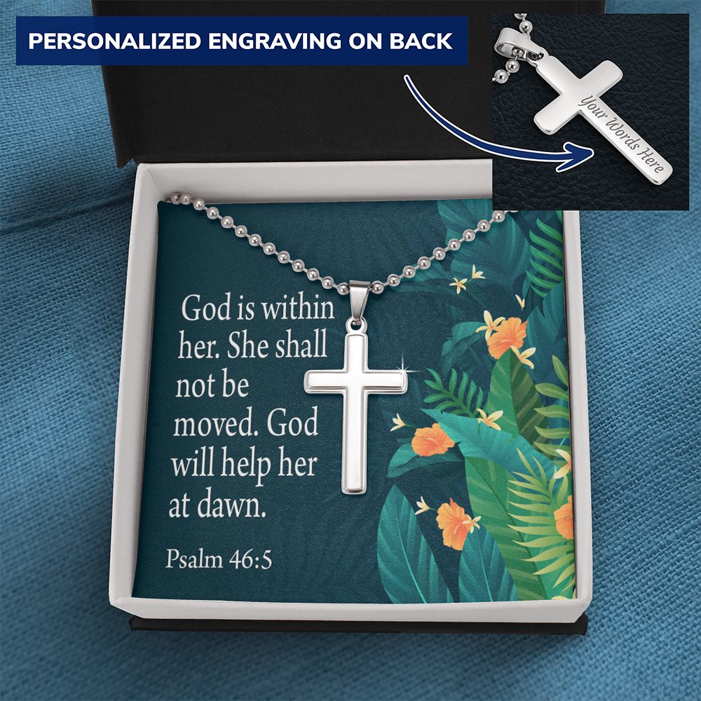 Faith Psalm 46:5 Cross Necklace Message Card W Ball Chain Pendant-Express Your Love Gifts