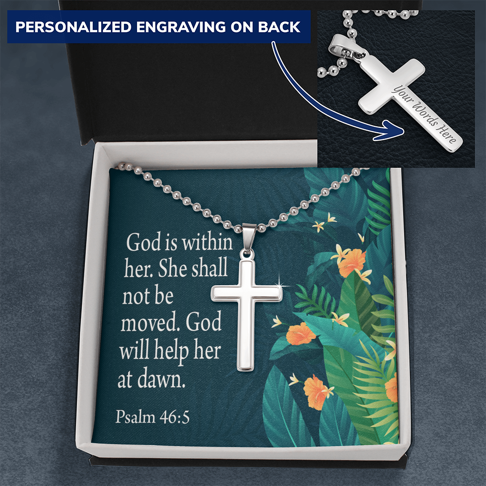 Faith Psalm 46:5 Cross Necklace Message Card W Ball Chain Pendant-Express Your Love Gifts