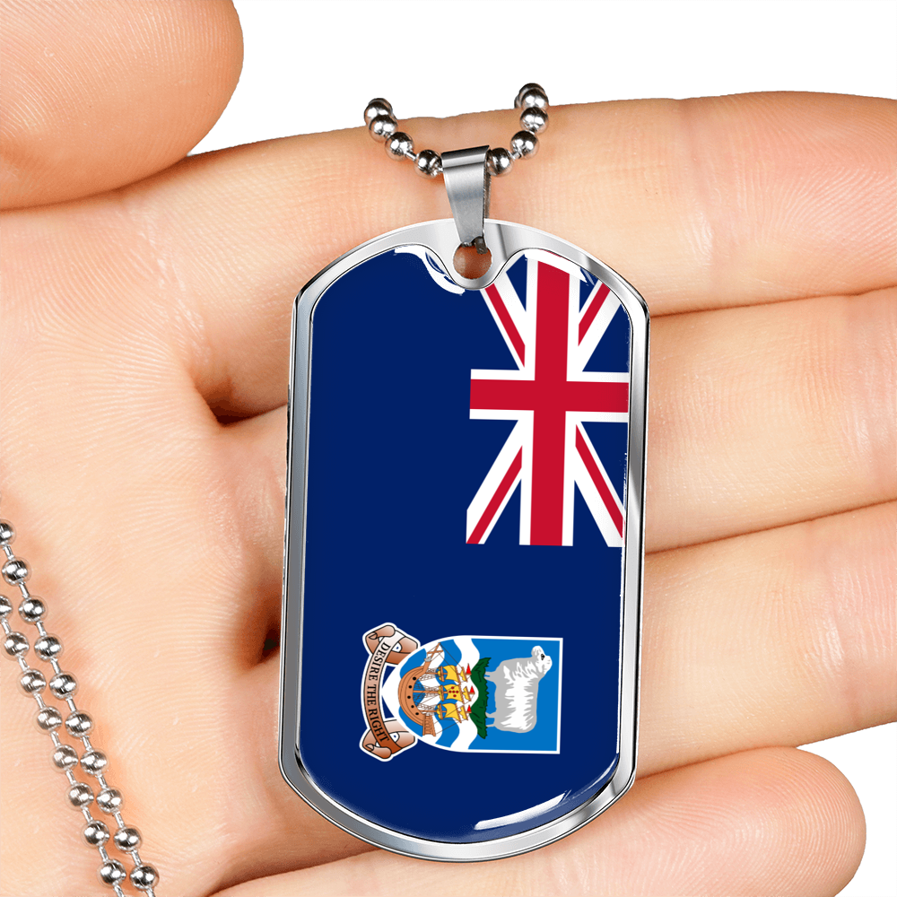 Falkland Island Flag Necklace Stainless Steel or 18k Gold Dog Tag 24" Chain-Express Your Love Gifts