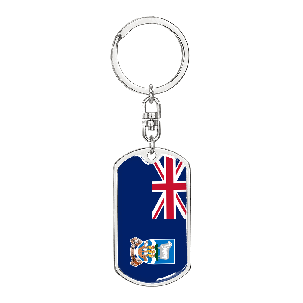 Falkland Island Flag Swivel Keychain Dog Tag Stainless Steel or 18k Gold-Express Your Love Gifts