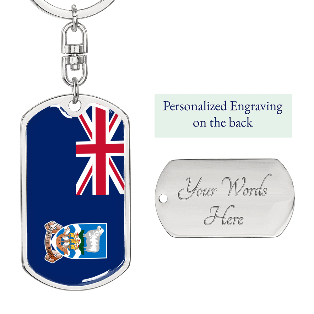 Falkland Island Flag Swivel Keychain Dog Tag Stainless Steel or 18k Gold-Express Your Love Gifts