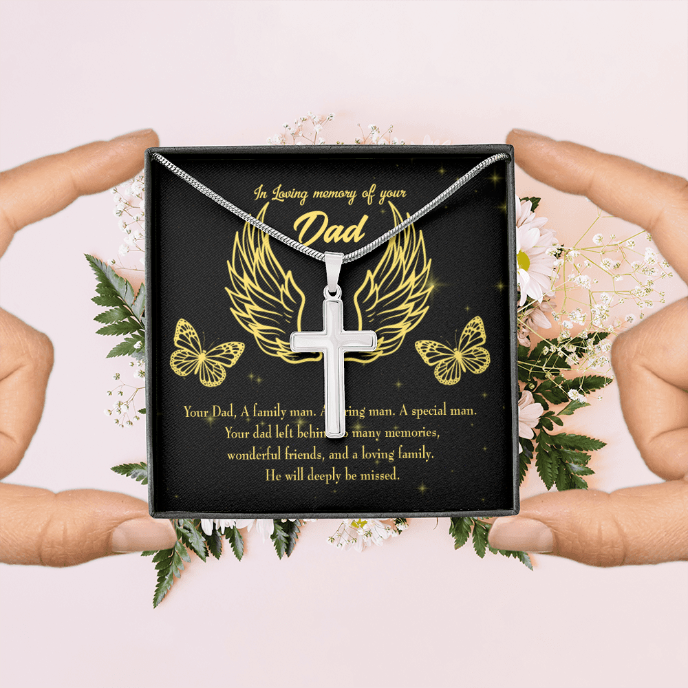 Family Man Dad Memorial Gift Dad Memorial Cross Necklace Sympathy Gift Loss of Father Condolence Message Card-Express Your Love Gifts
