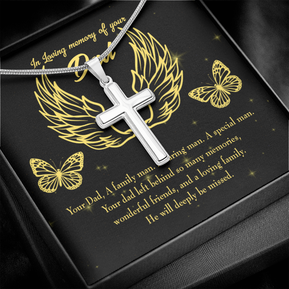 Family Man Dad Memorial Gift Dad Memorial Cross Necklace Sympathy Gift Loss of Father Condolence Message Card-Express Your Love Gifts
