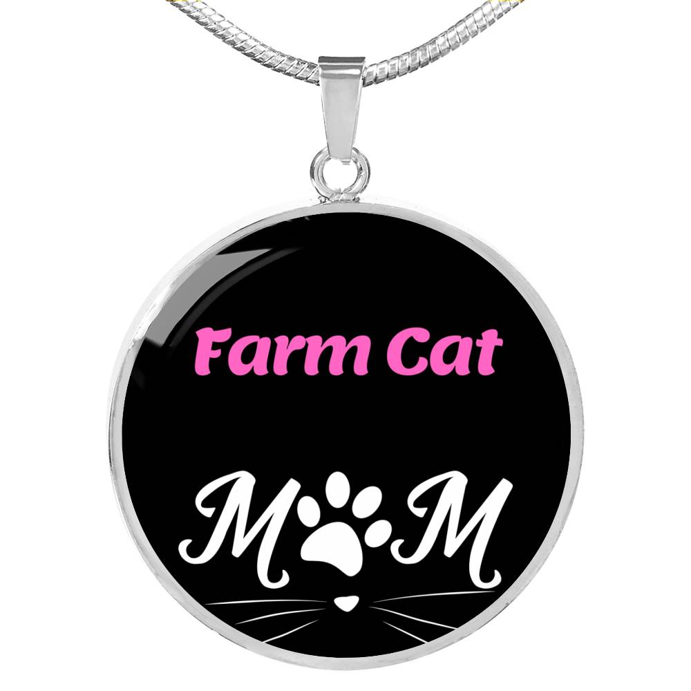 Farm Cat Cat Mom Necklace Circle Pendant Stainless Steel or 18k Gold 18-22"-Express Your Love Gifts