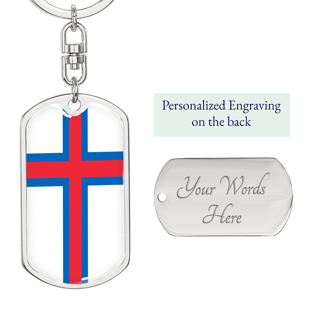 Faroe Island Flag Swivel Keychain Dog Tag Stainless Steel or 18k Gold-Express Your Love Gifts