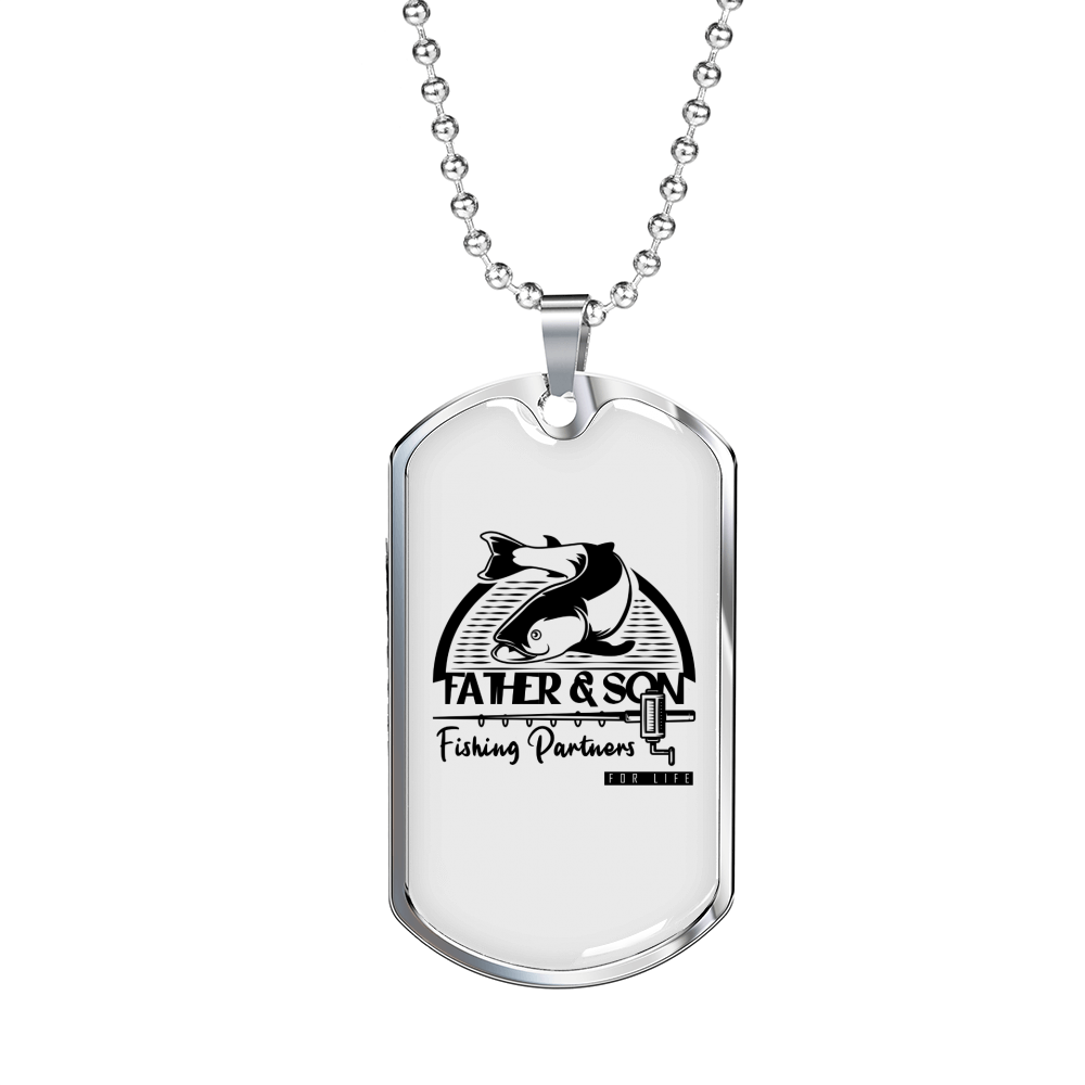 Father And Son Fishing Partners Necklace Stainless Steel or 18k Gold Dog Tag 24" Chain-Express Your Love Gifts